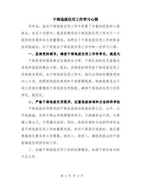 干部选拔任用工作学习心得