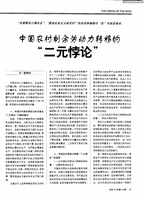 中国农村剩余劳动力转移的“二元悖论”