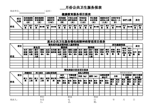 公共卫生月报表