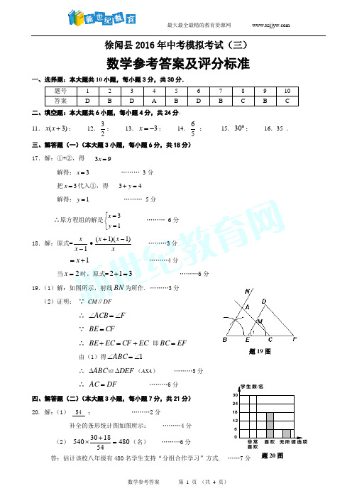 福州屏东中学2015-2016学年九年级数学中考模拟试卷(含答案和答题卡)