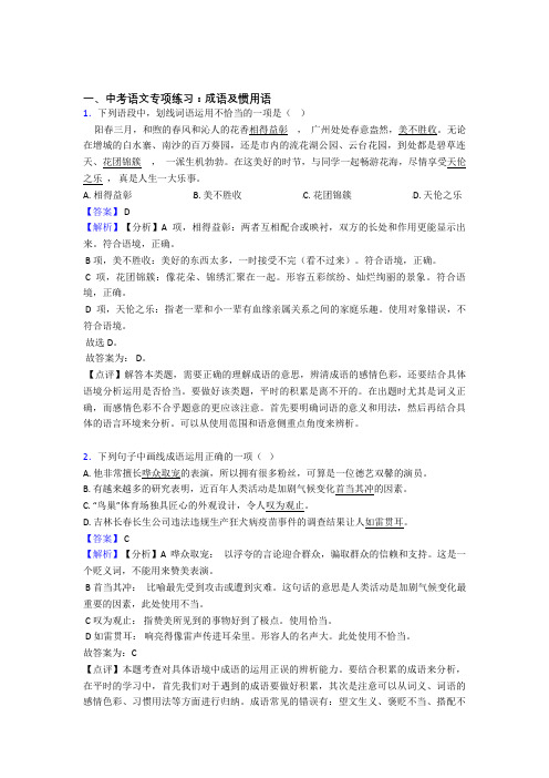 部编中考语文成语及惯用语训练含答案(Word版)