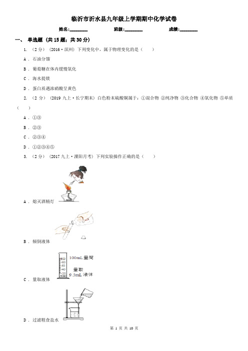 临沂市沂水县九年级上学期期中化学试卷