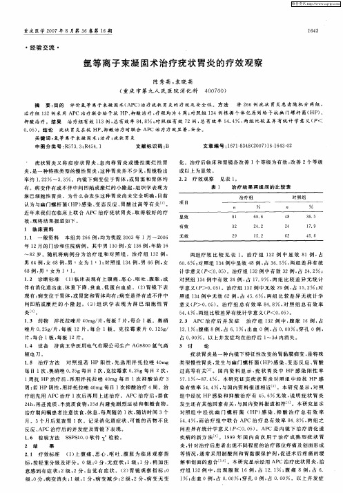 氩等离子束凝固术治疗疣状胃炎的疗效观察