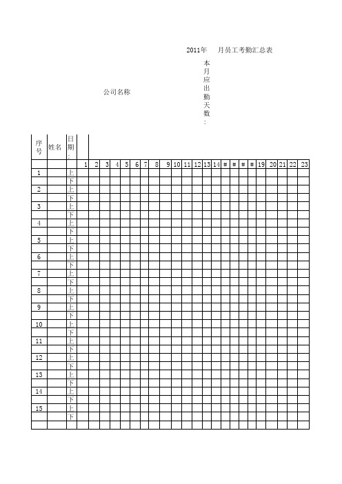 员工考勤汇总表