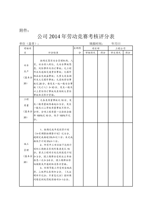 公司劳动竞赛考核评分表