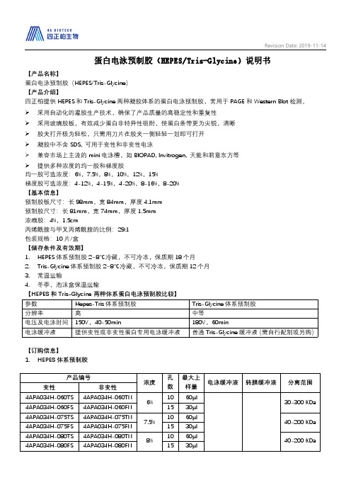 蛋白电泳预制胶（HEPES Tris-Glycine）说明书