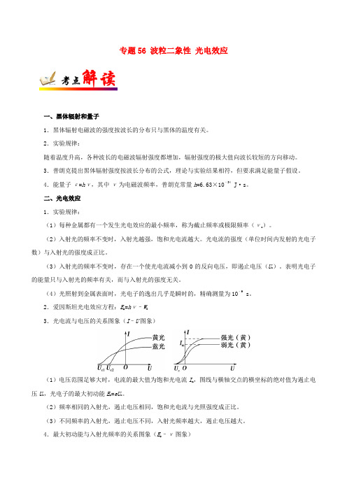 高考物理 考点一遍过 专题56 波粒二象性 光电效应