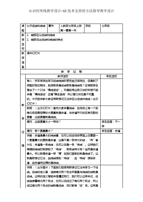 认识经纬线教学设计-A8技术支持的方法指导教学设计