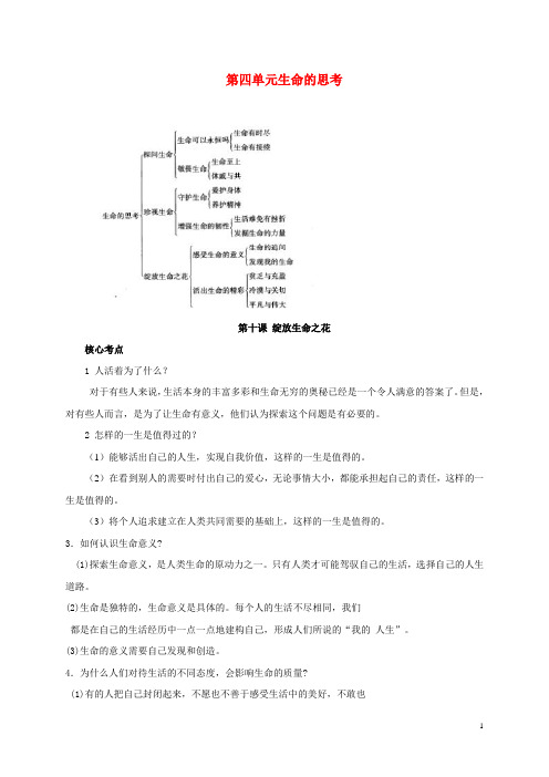 七年级政治上册第十课绽放生命之花考点汇总新人教版(道德与法治)