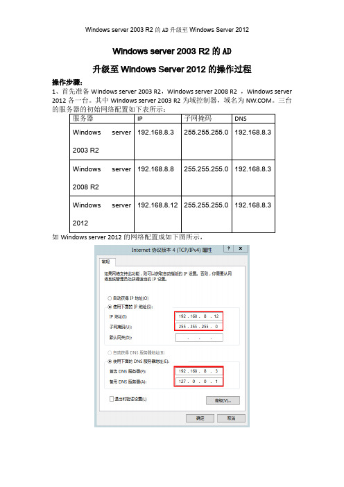 Windowsserver2003AD域升级至Windowsserver2012资料