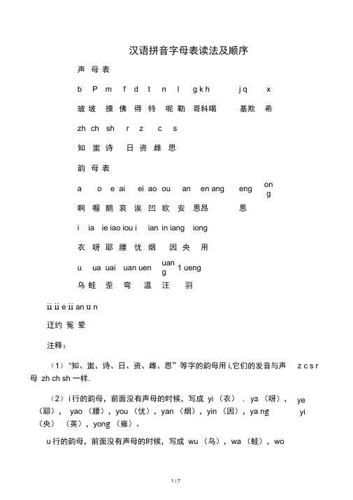 汉语拼音字母表读法及顺序