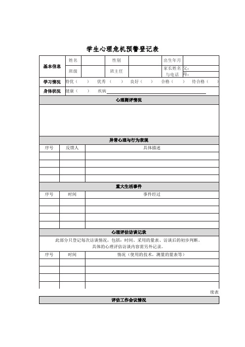 学生心理危机预警登记表