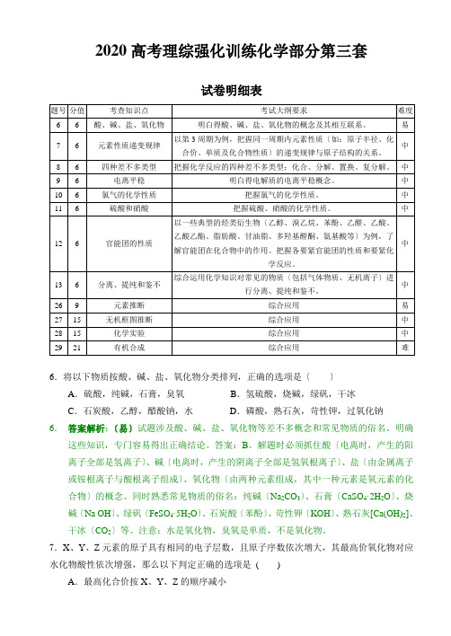 2020高考理综强化训练化学部分第三套