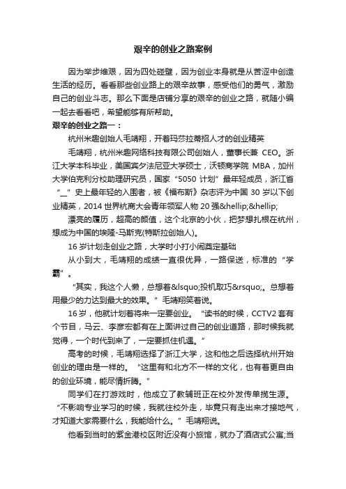 艰辛的创业之路案例