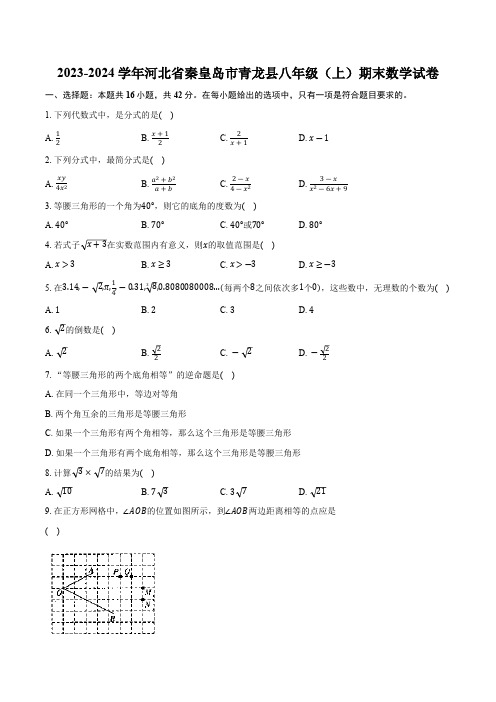 河北省秦皇岛市青龙县2023-2024学年八年级上学期期末教学质量诊断数学试卷(含解析)