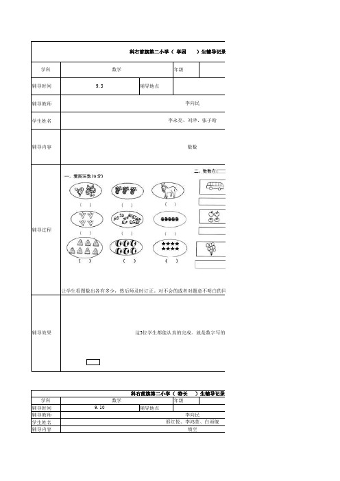 小学一年级数学学困生、特长生辅导记录