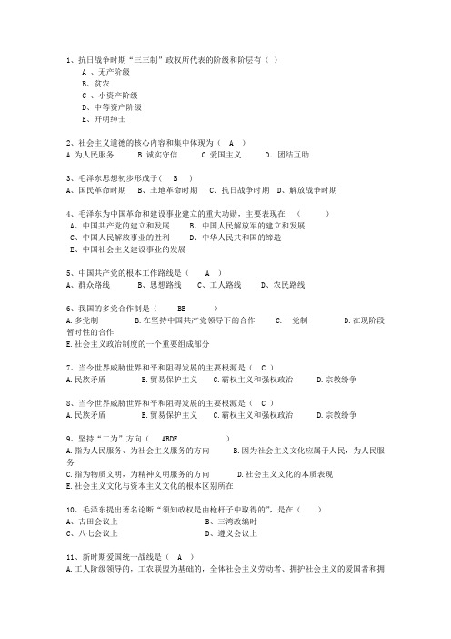 2015山东省毛概复习资料考试技巧重点