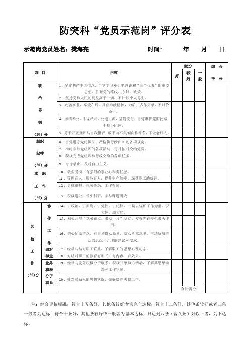 党员示范岗评分