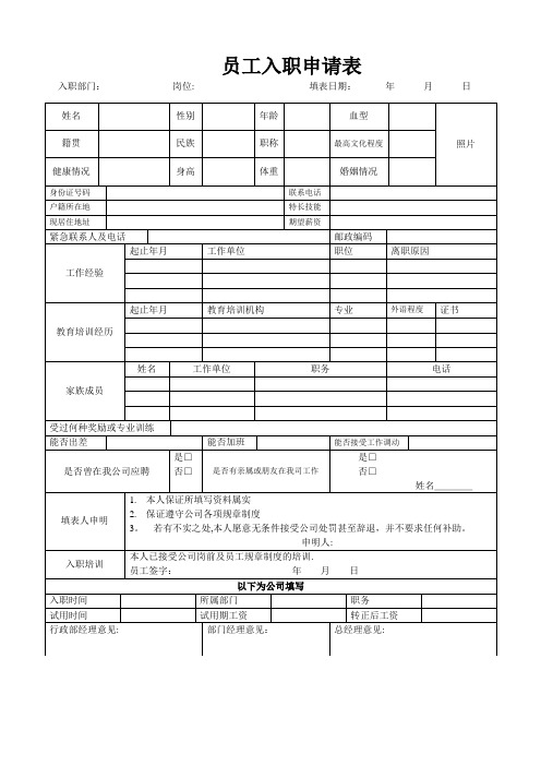 公司入职申请表模板