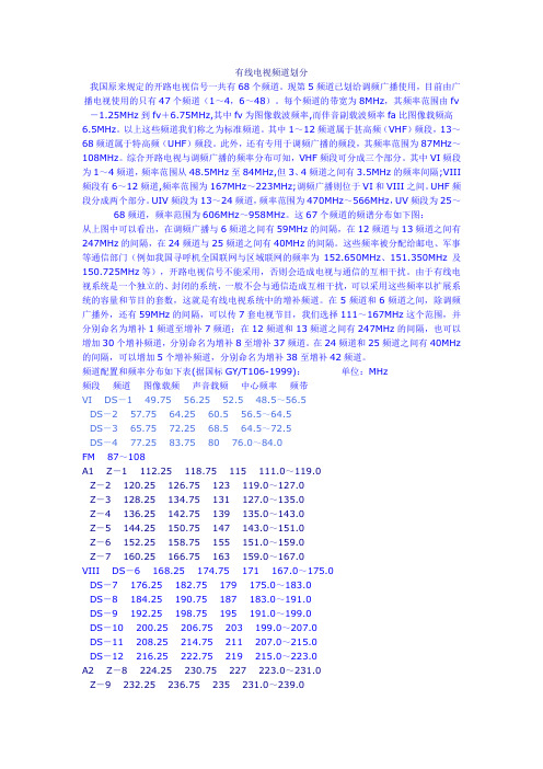 有线电视频道划分