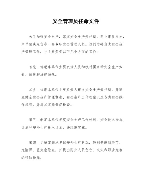 安全管理员任命文件