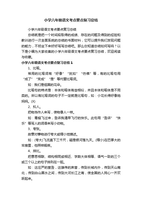 小学六年级语文考点要点复习总结