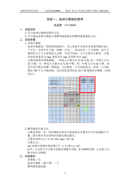 实验一 血球计数板的使用