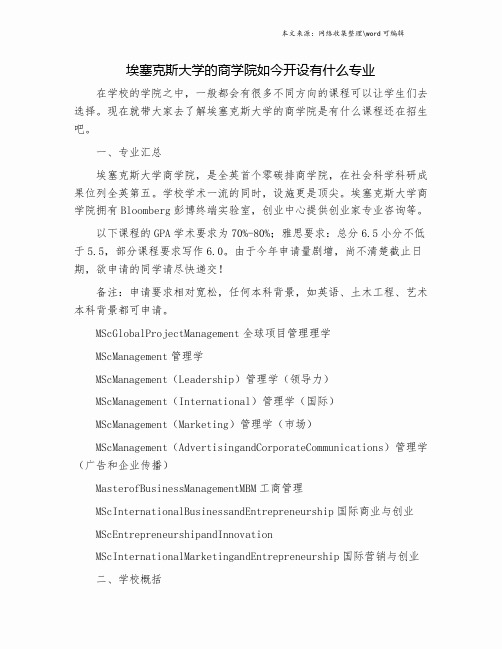 埃塞克斯大学的商学院如今开设有什么专业.doc