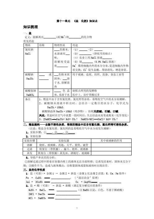 九年级化学第11单元复习导学案