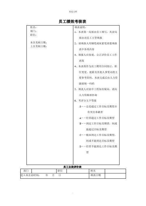 员工绩效考核表模板