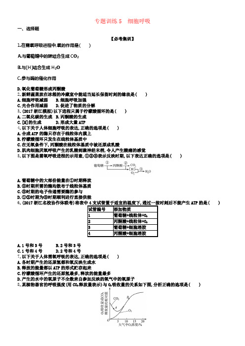 2018届高考生物专题训练5细胞呼吸