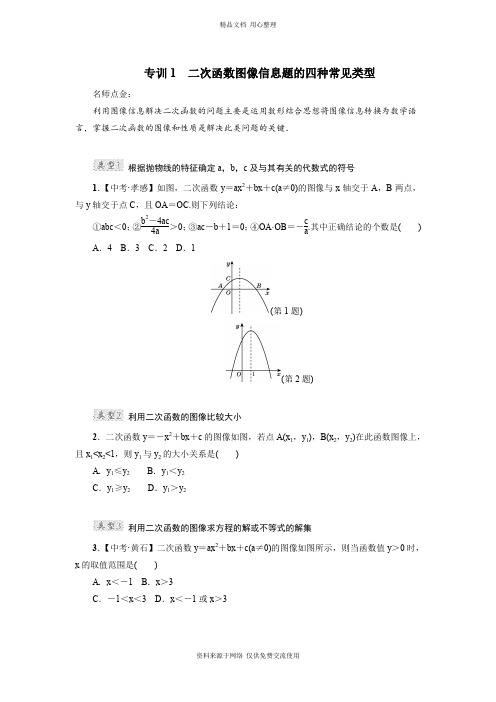 最新冀教版初中数学九年级下册精品专训1 二次函数图像信息题的四种常见类型