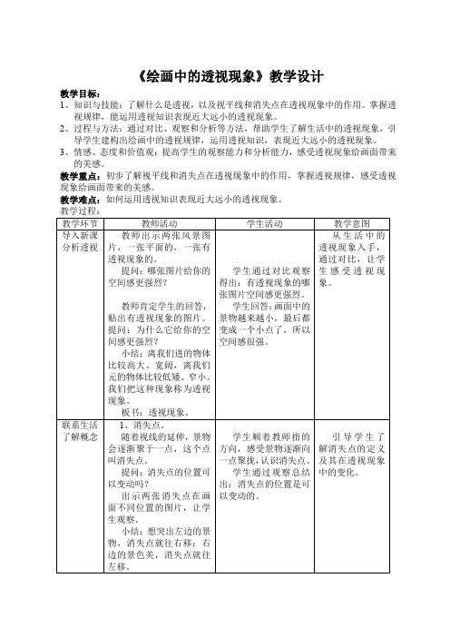 人美版小学五年级美术上册《绘画中的透视现象》教学设计