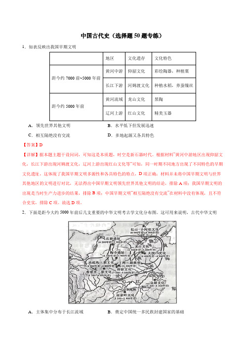 【消灭易错】《中国古代史》选择题50题专练(解析版)