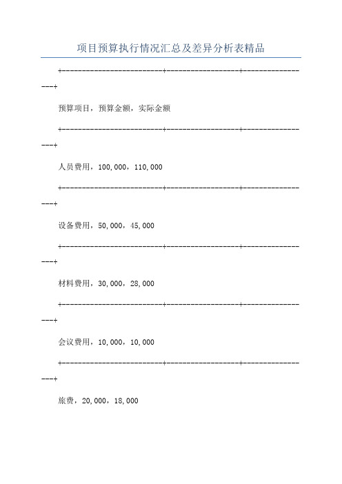 项目预算执行情况汇总及差异分析表精品