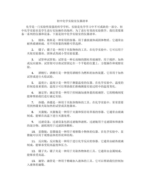 初中化学实验室仪器清单