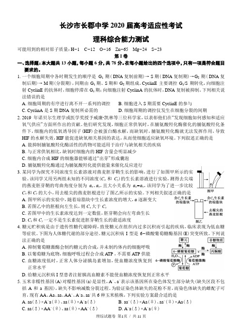 长沙市长郡中学2020届高考适应性考试理科综合能力测试(含答案)