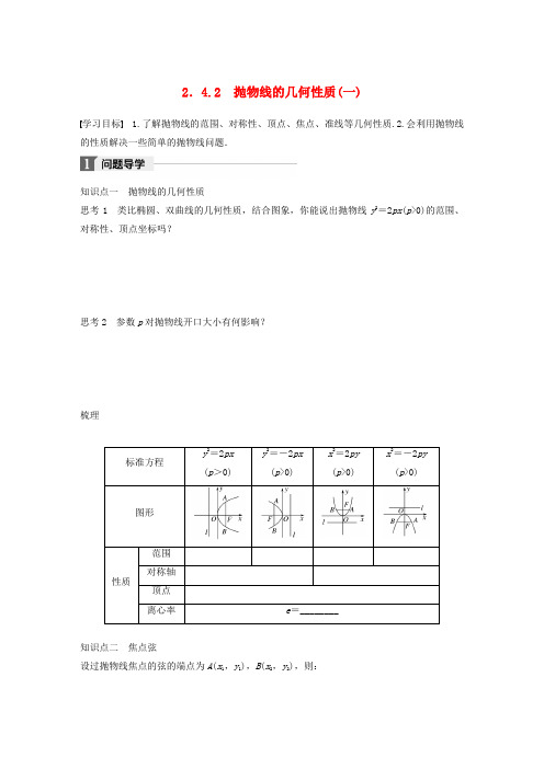 2018版高中数学 第二章 圆锥曲线与方程 2.4.2 抛物线的几何性质(一)学案 苏教版选修1-1