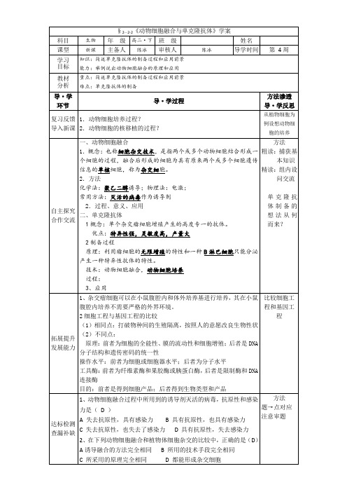 人教版选修3 动物细胞融合与单克隆抗体 学案 (1)