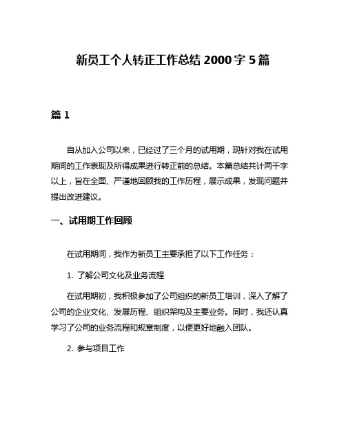 新员工个人转正工作总结2000字5篇