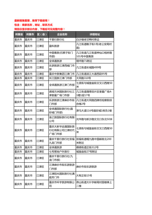新版重庆市重庆市江津区旅行社企业公司商家户名录单联系方式地址大全44家