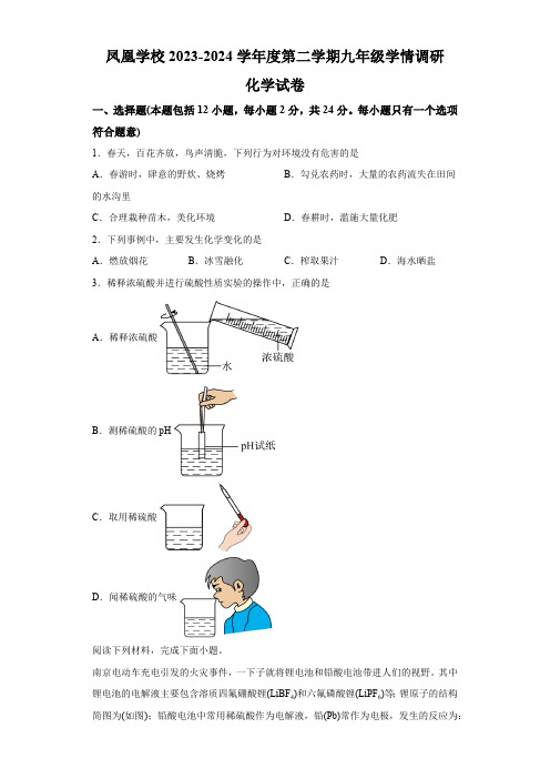 江苏省连云港市海州区凤凰学校2023-2024学年九年级下学期第一次月考化学试卷(含解析)