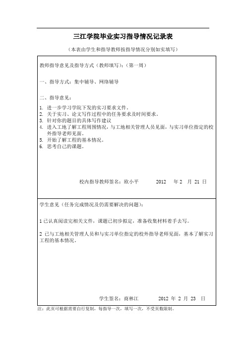 土木工程学院指导情况记录表(1~13周)