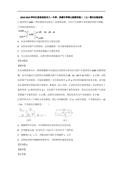 2018-2019学年江西省南昌市八一中学、洪都中学等七校联考高二上学期期末考试生物试题 解析版