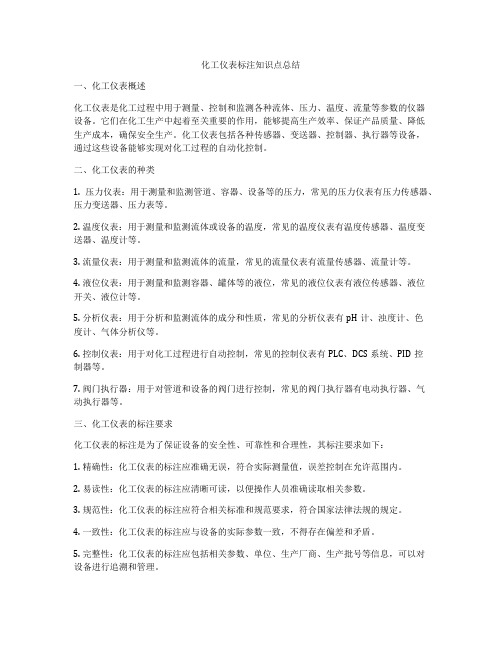 化工仪表标注知识点总结