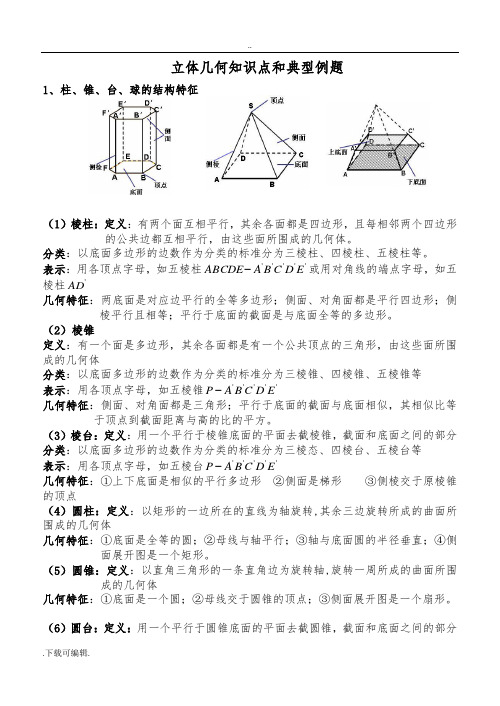 (精品)立体几何知识点+经典习题