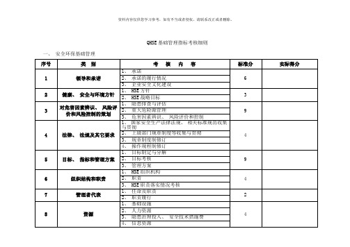 QHSE基础管理指标考核细则样本