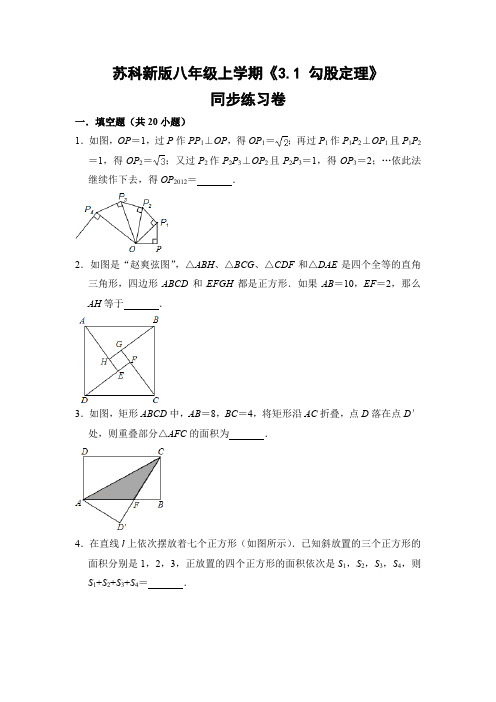 苏科版初中数学八年级上册《3.1 勾股定理》同步练习卷