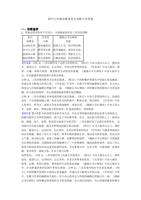 初中七年级诗歌鉴赏专项练习含答案