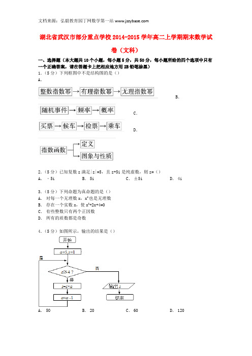 湖北省武汉市部分重点学校2014-2015学年高二数学上学期期末试卷 文(含解析)